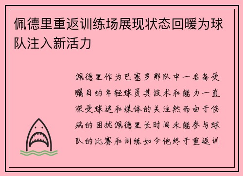 佩德里重返训练场展现状态回暖为球队注入新活力 佩德里重返训练场展现状态回暖为球队注入新活力